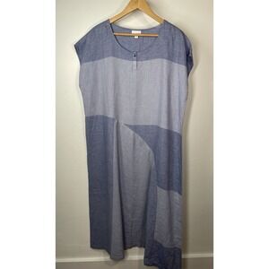 J Jill 100% Linen Dress Maxi Tunic Dress Color Block Sleeveless SZ Large